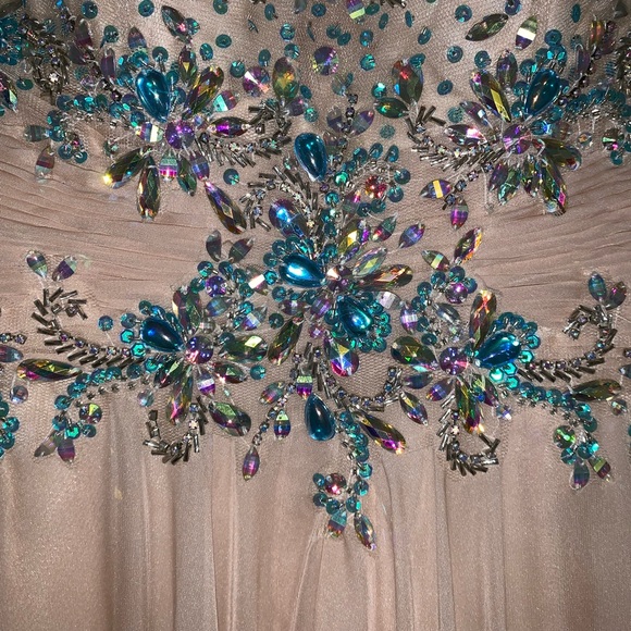 Long Tan Embellished Prom Dress - Picture 3 of 8